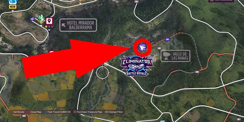 Lucky Skills Treasure Chest location circled with arrow pointing at it on the map