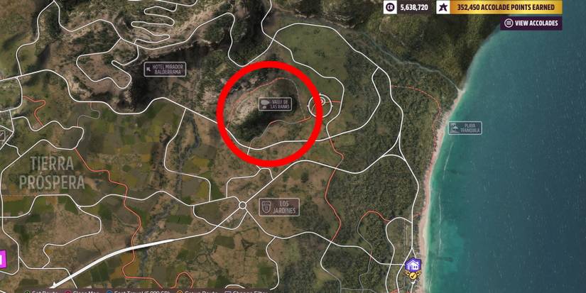 Valle De Las Ranas location circled on map in Forza Horizon 5