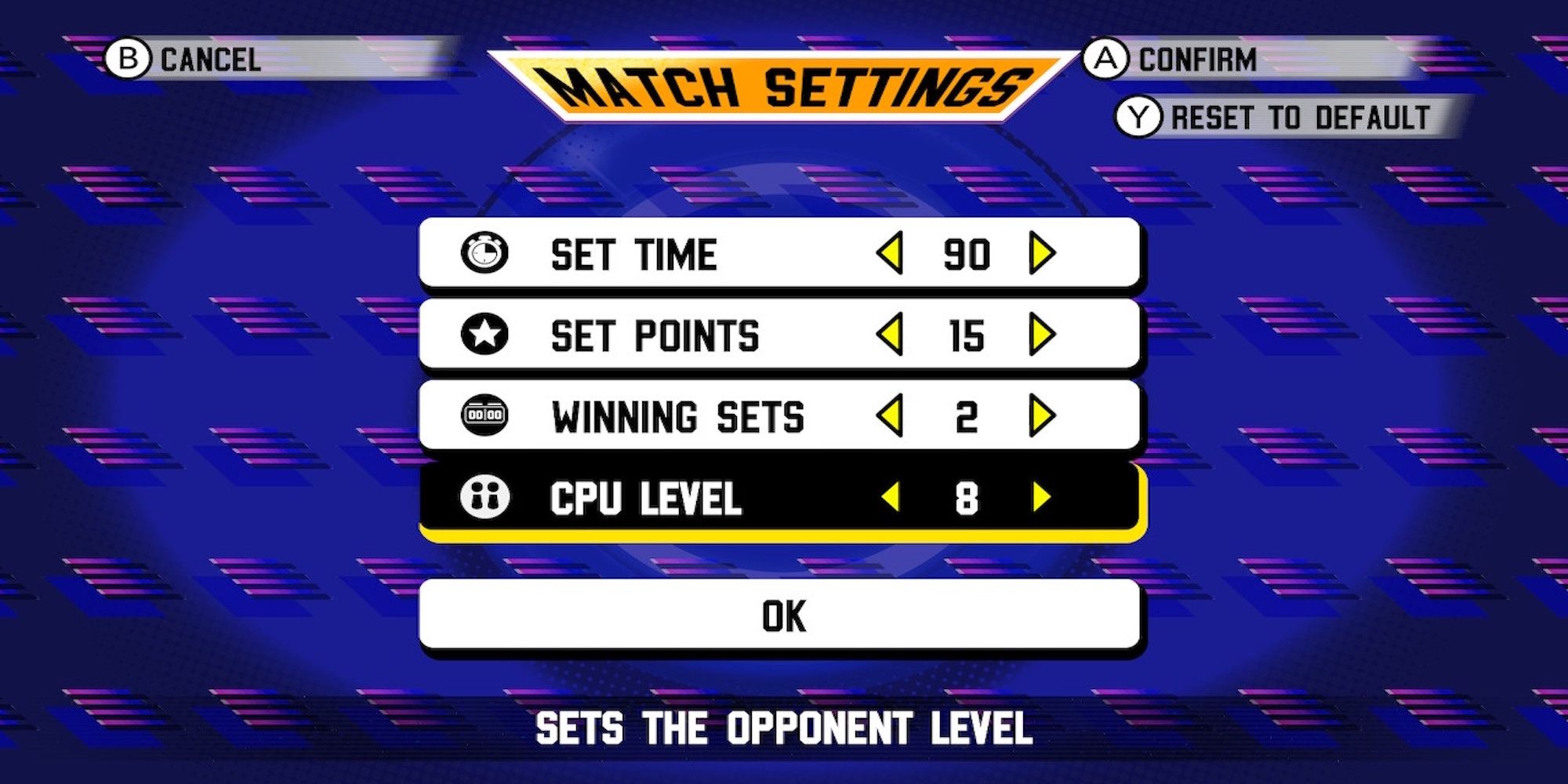 The settings from Windjammers 2
