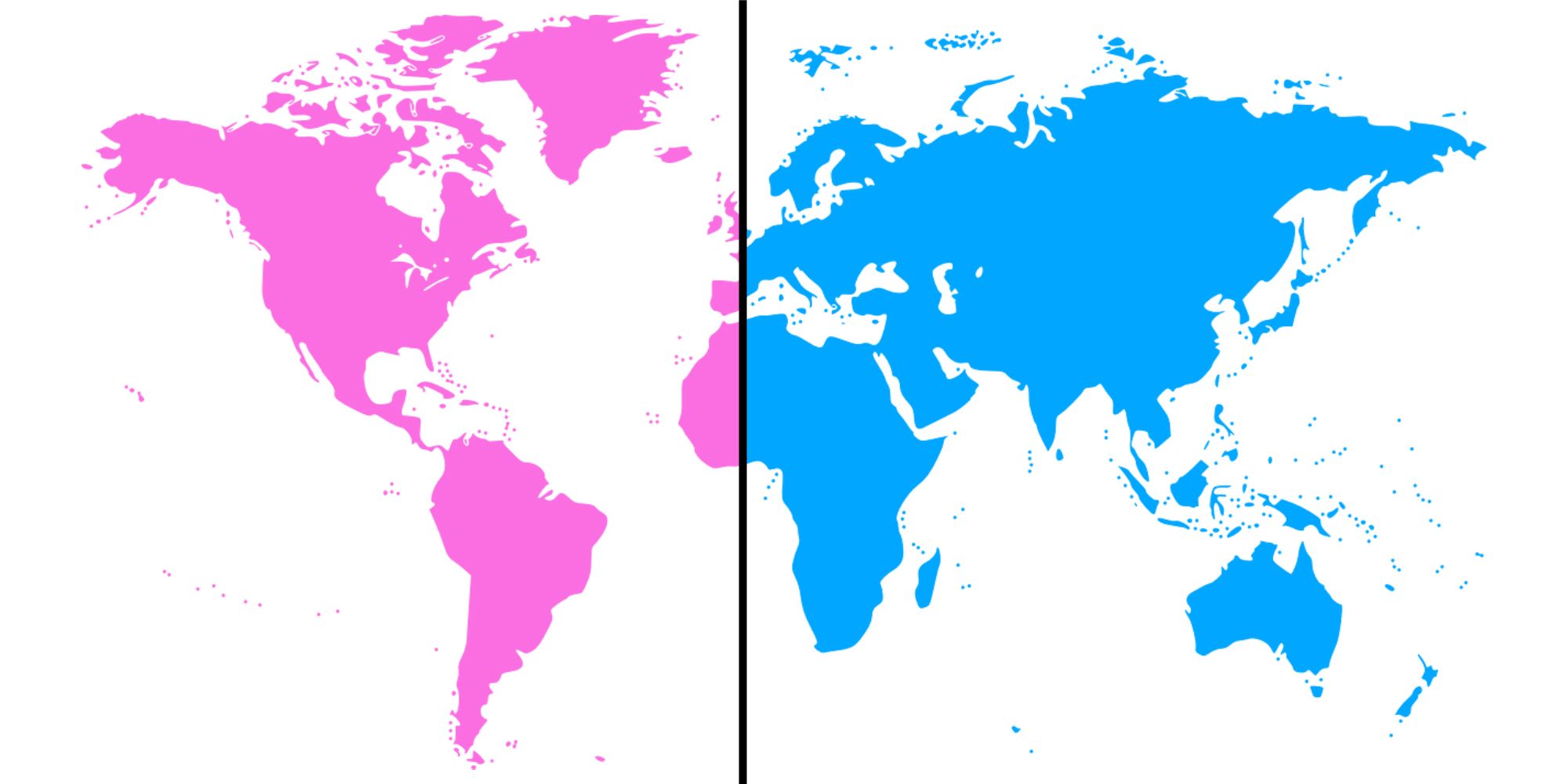 World Map Split Hemispheres