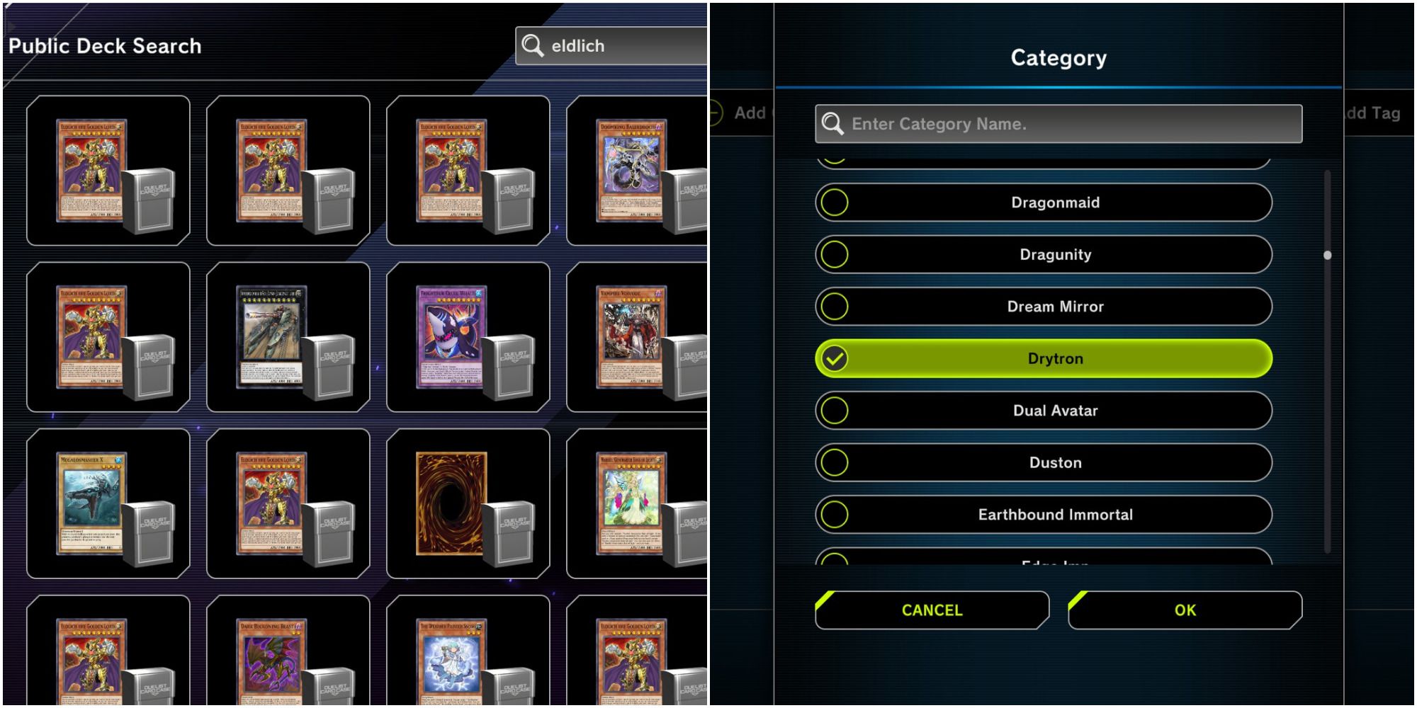 YGO Master Duel Public Deck Search Menu