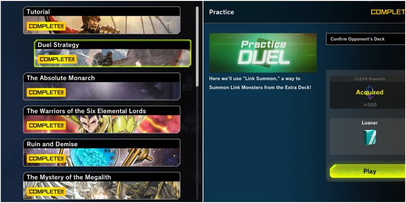 YGO Master Duel Solo Mode Menu and Selecting a Match