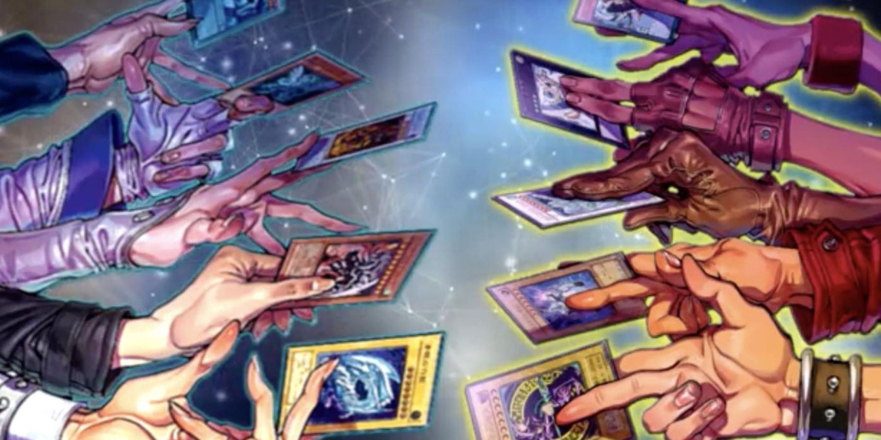Yugioh Protagonists Holding Various Cards