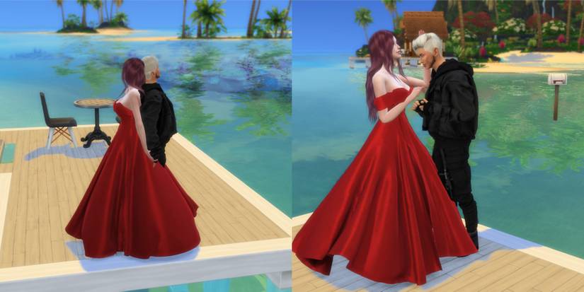 a female sim and male sim posing together in the sims 4