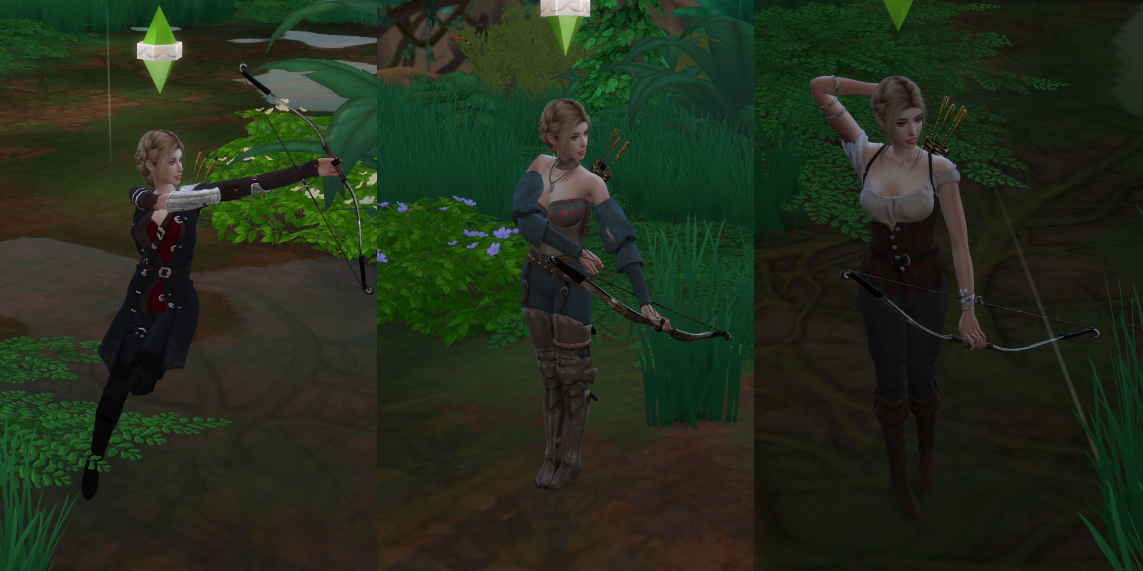 a female sim holding a bow in the sims 4