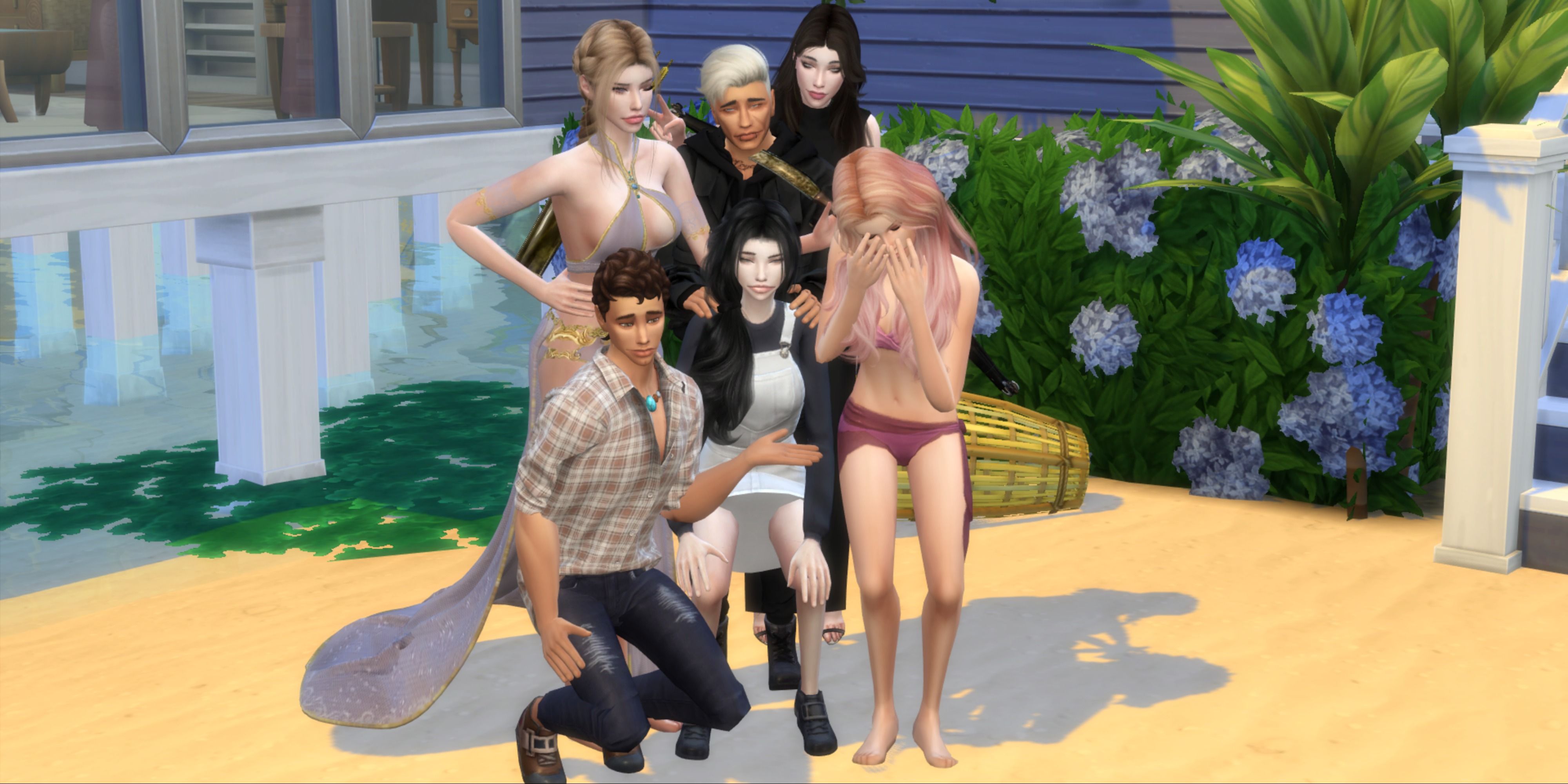 a group of sims posing together in the sims 4