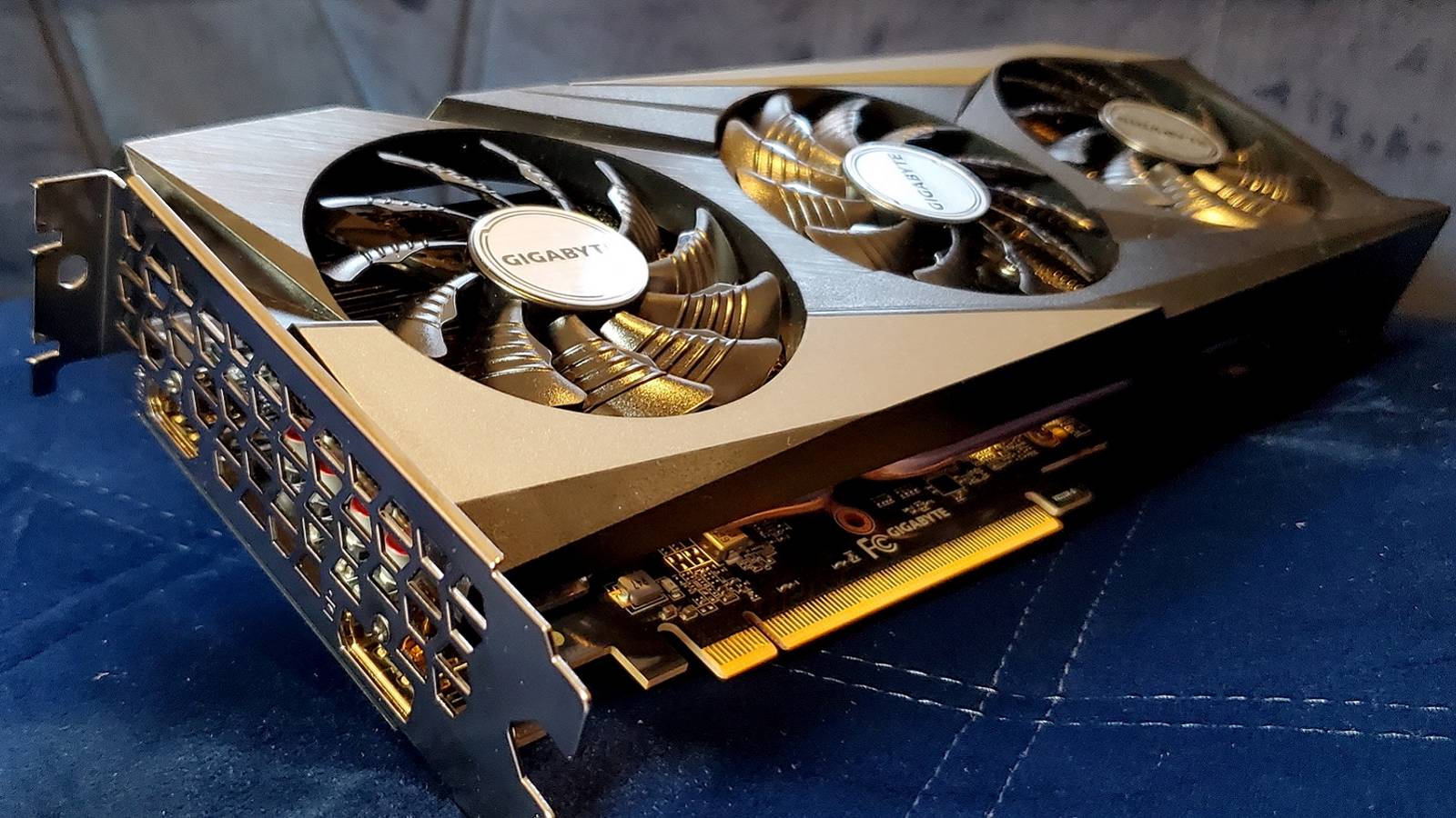 A photo of an AMD RX 6500 XT graphics card made by Gigabyte.