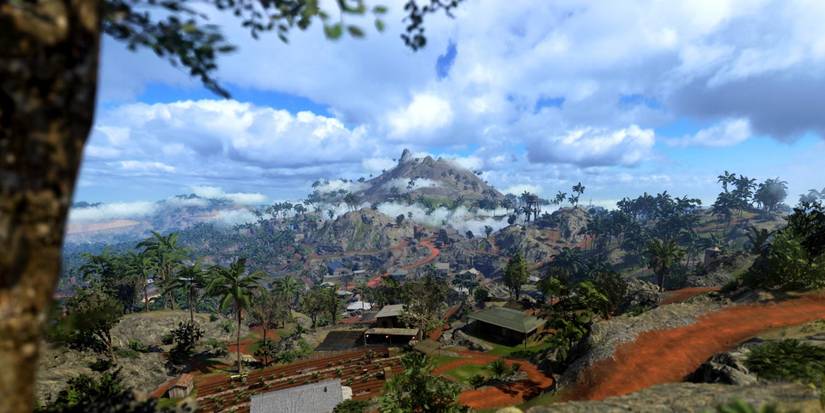 call of duty caldera map with the moutain in the distance 