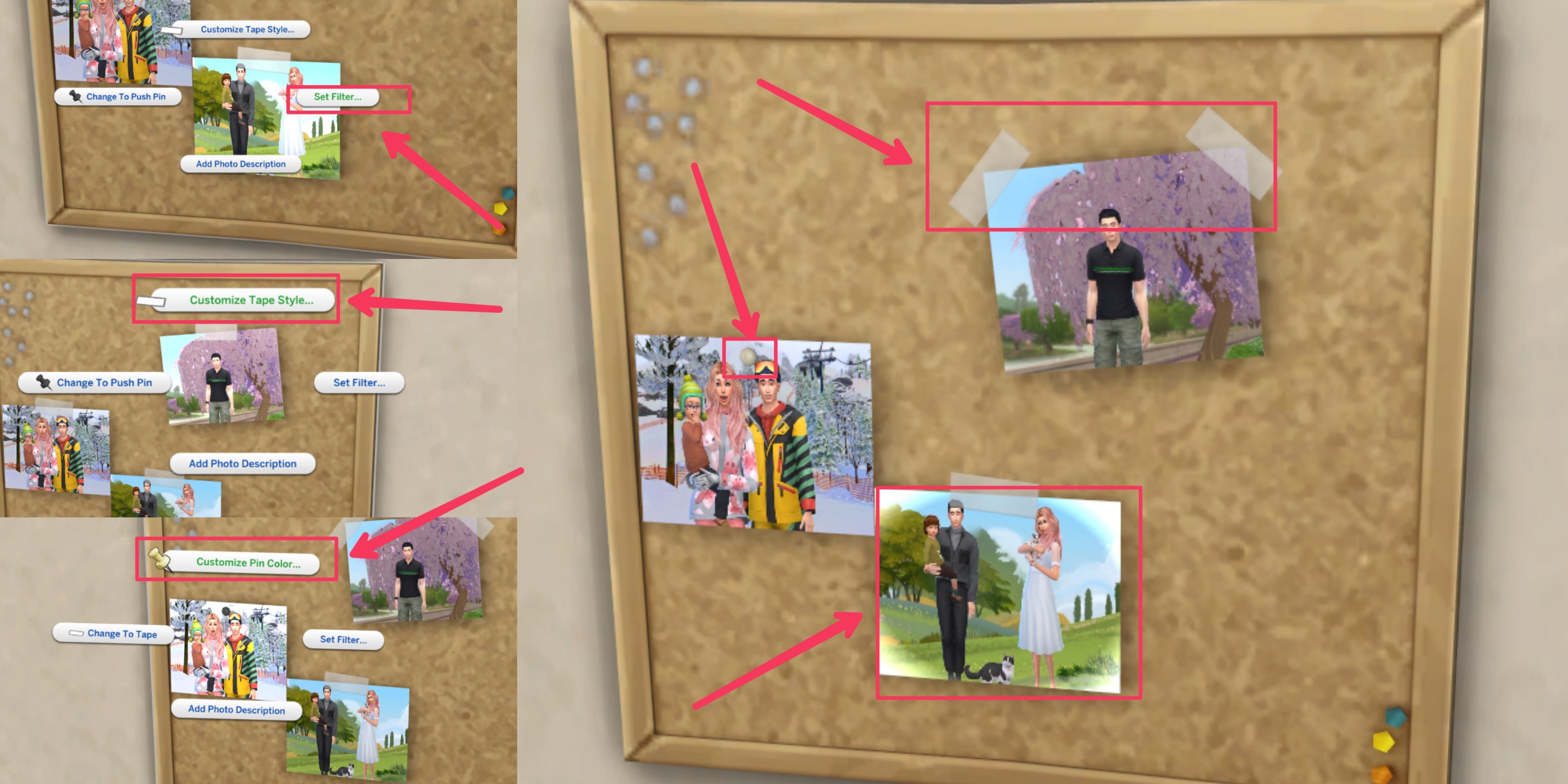 customizing images on the corkboard in the sims 4