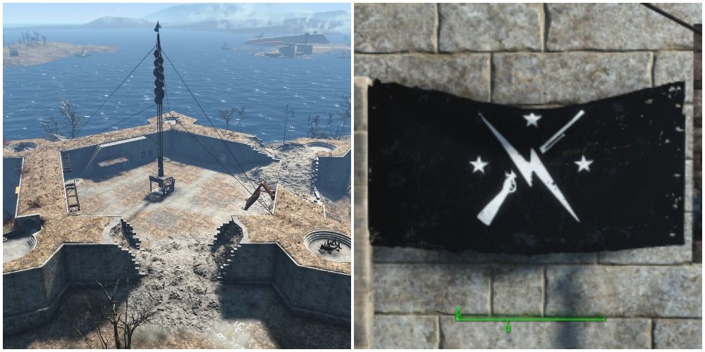 Split image of the Castle and Minutemen Flag.