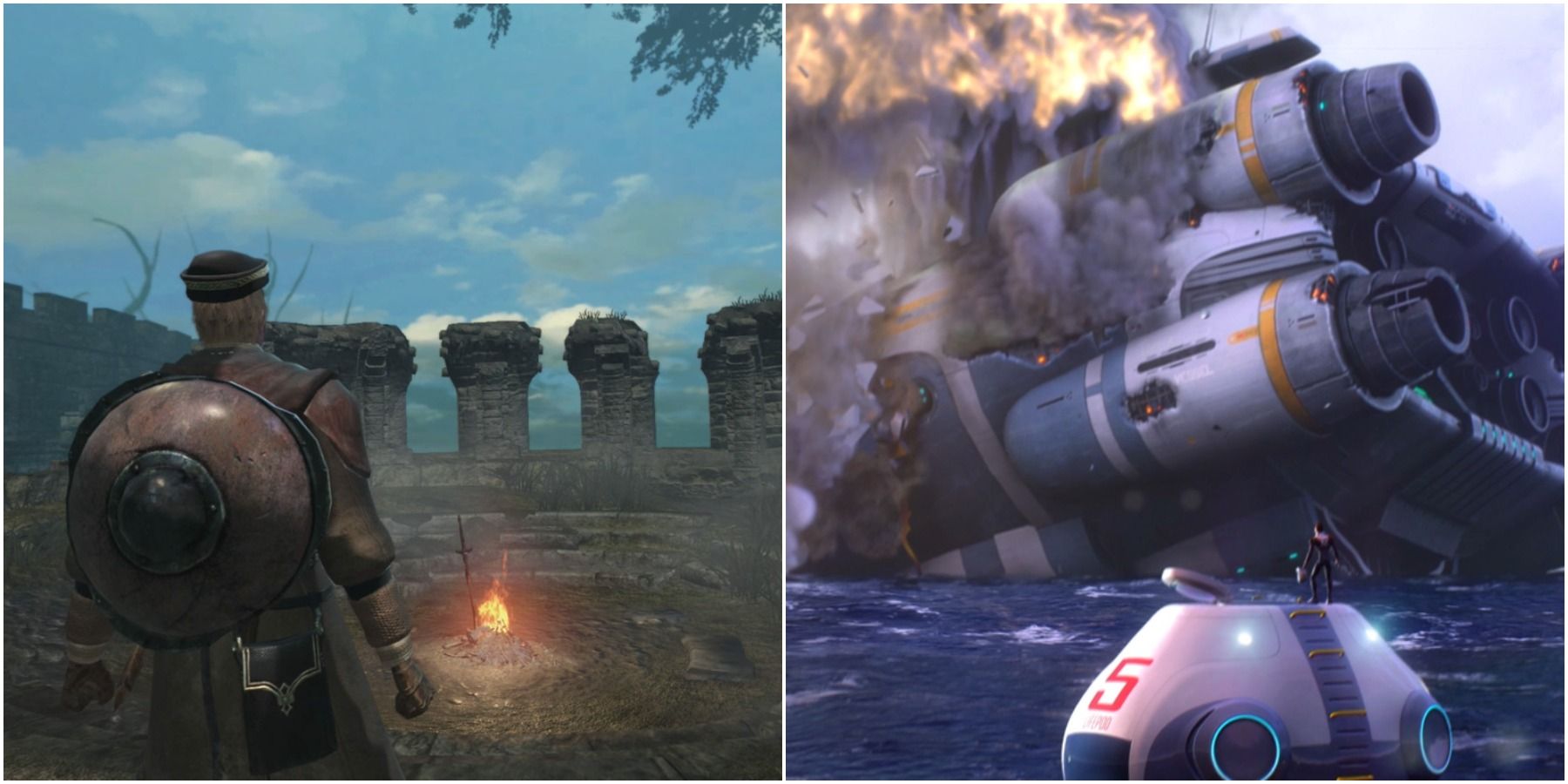 (Left) Firelink Shrine (Right) Aurora exploding
