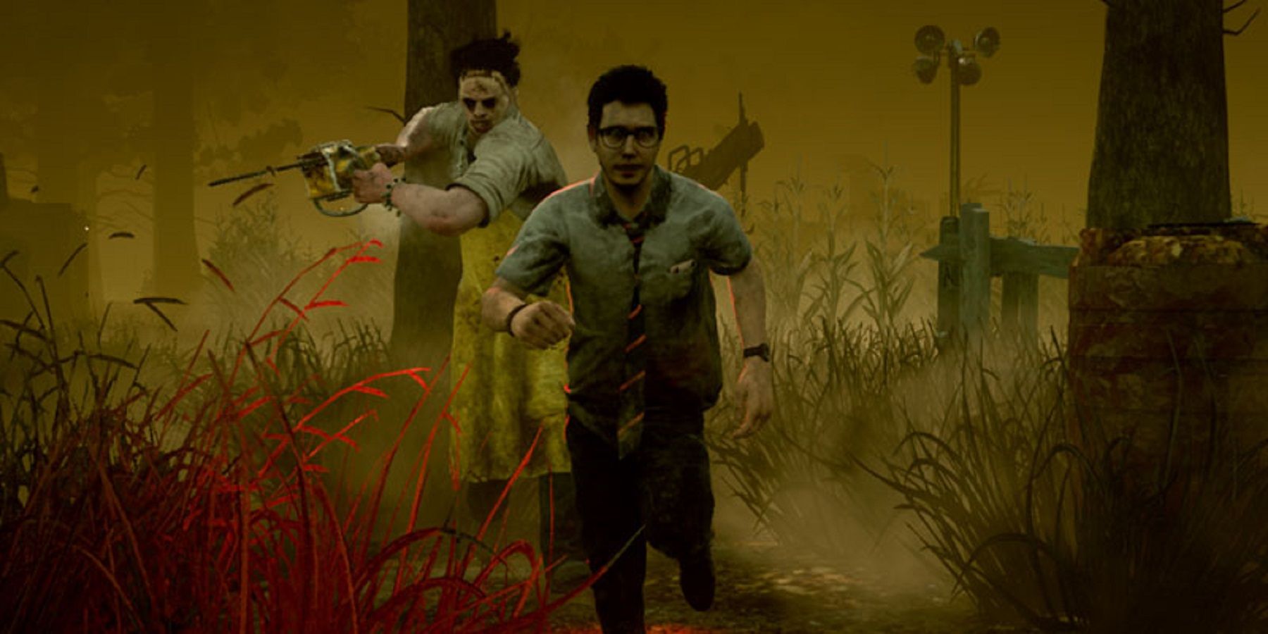 dead by daylight leatherface chasing dwight feature