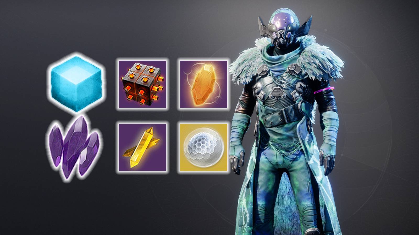 The current upgrade materials in Destiny 2 with a Guardian.