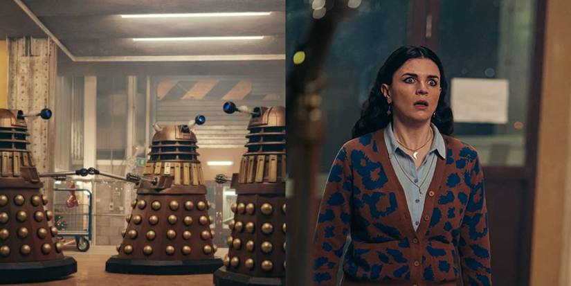 Daleks and Sarah (Aisling Bea) in Doctor Who: Eve of the Daleks