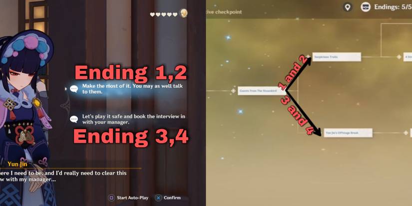 ending 1 and 2 as well as 3 and 4 in yun jin hangout in Genshin Impact