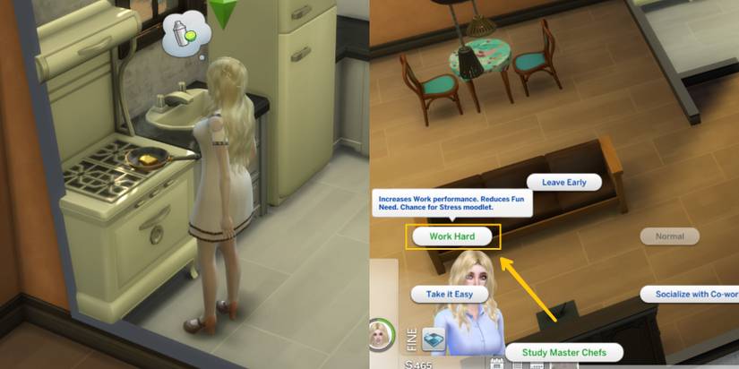female sim cooking and the work hard option in the sims 4