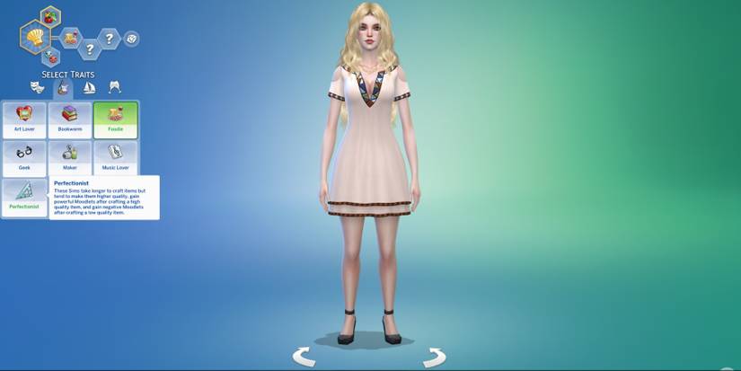 female sim in cas has perfectionist trait in the Sims 4