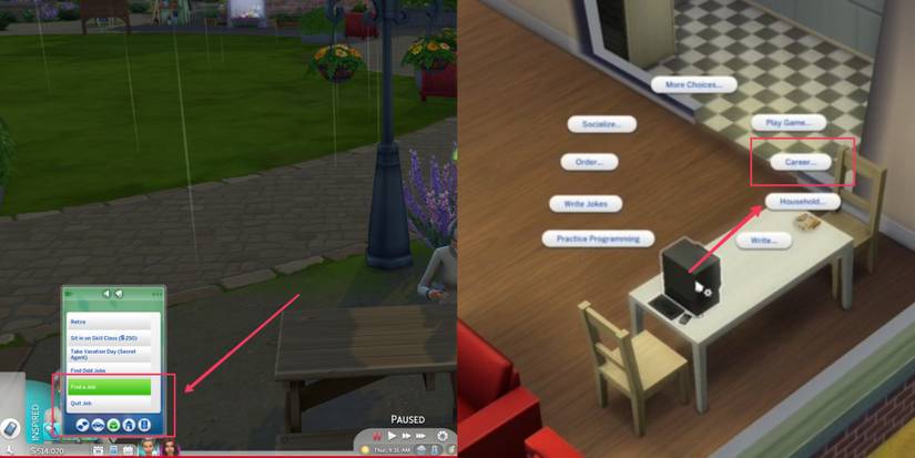 find a job option in the phone and career option in the computer in the sims 4