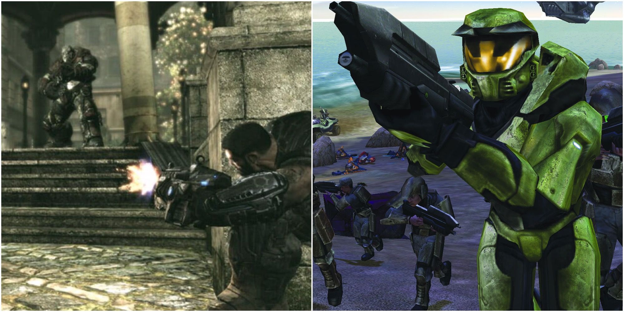 gears of war and Halo split image