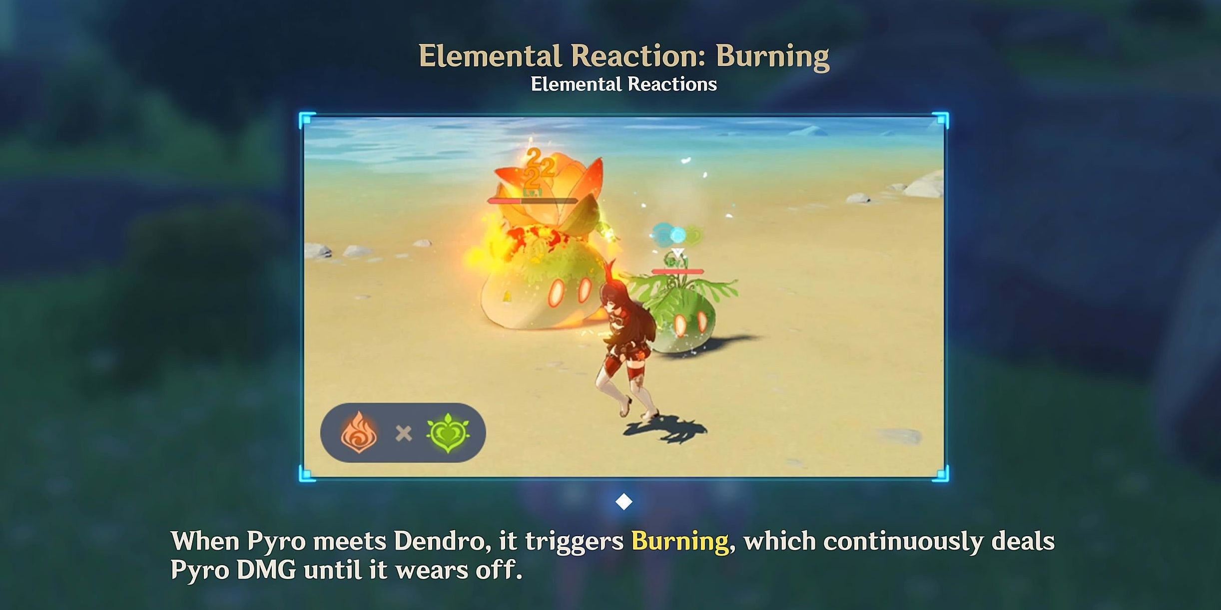 genshin impact burning elemental reaction description