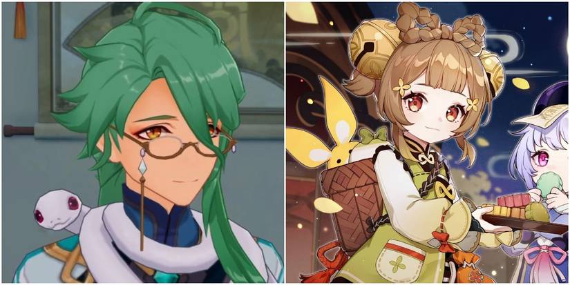 genshin impact dendro characters baizhu yaoyao split image