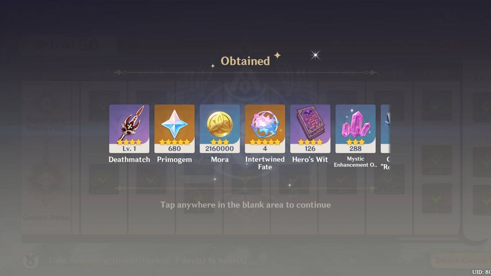 genshin impact battle pass rewards obtained screen feature