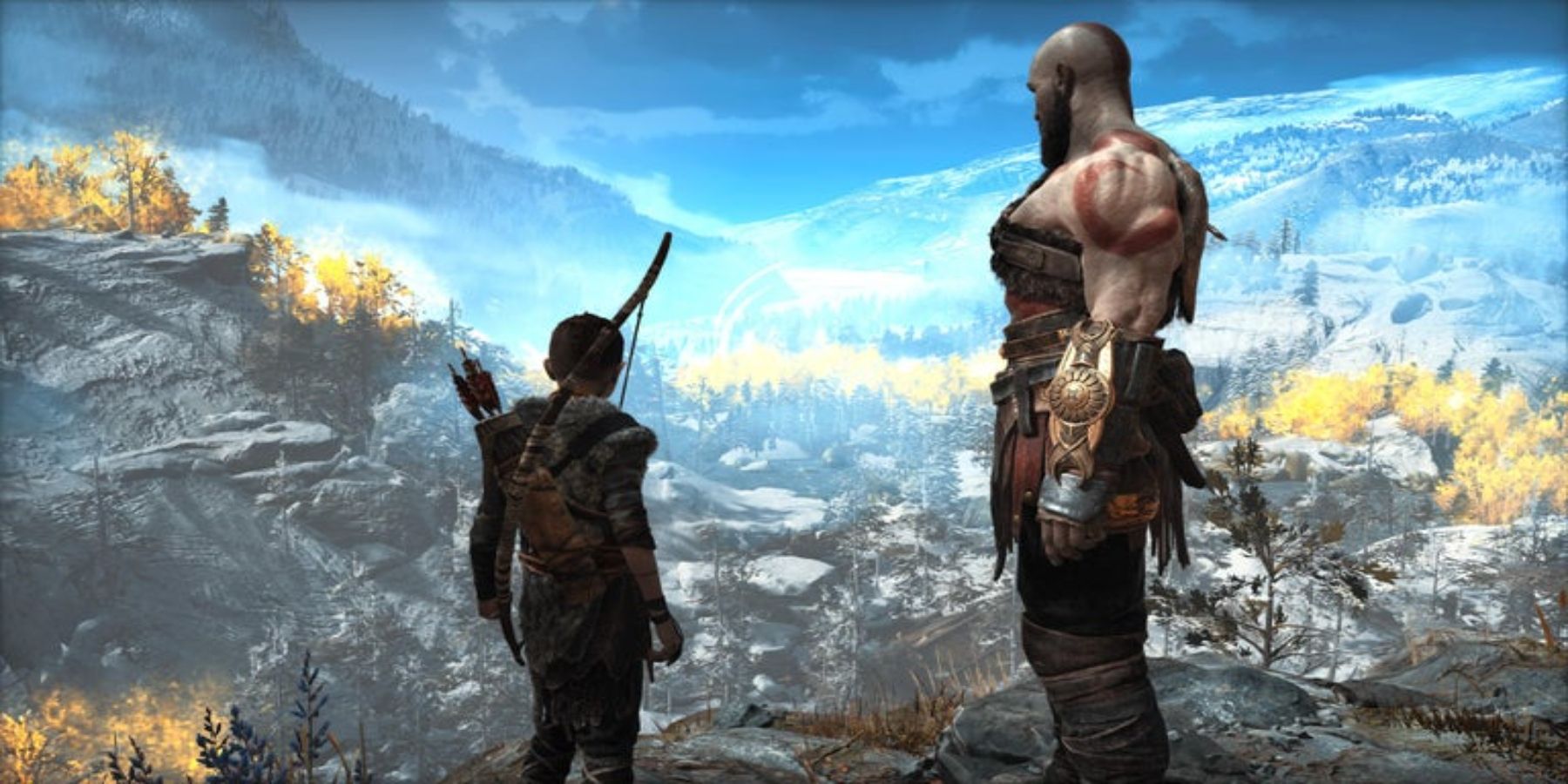 god of war kratos and atreus surveying the land