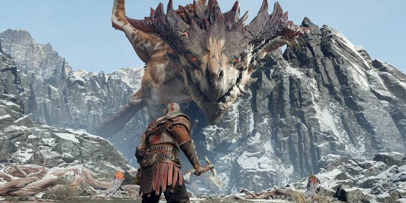 god of war kratos about to face a dragon 