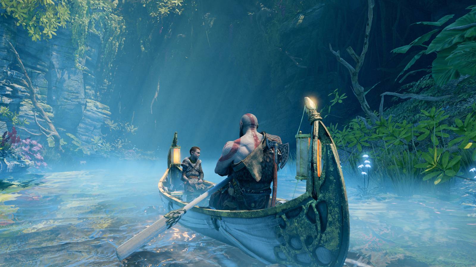 god of war kratos and atreus on boat