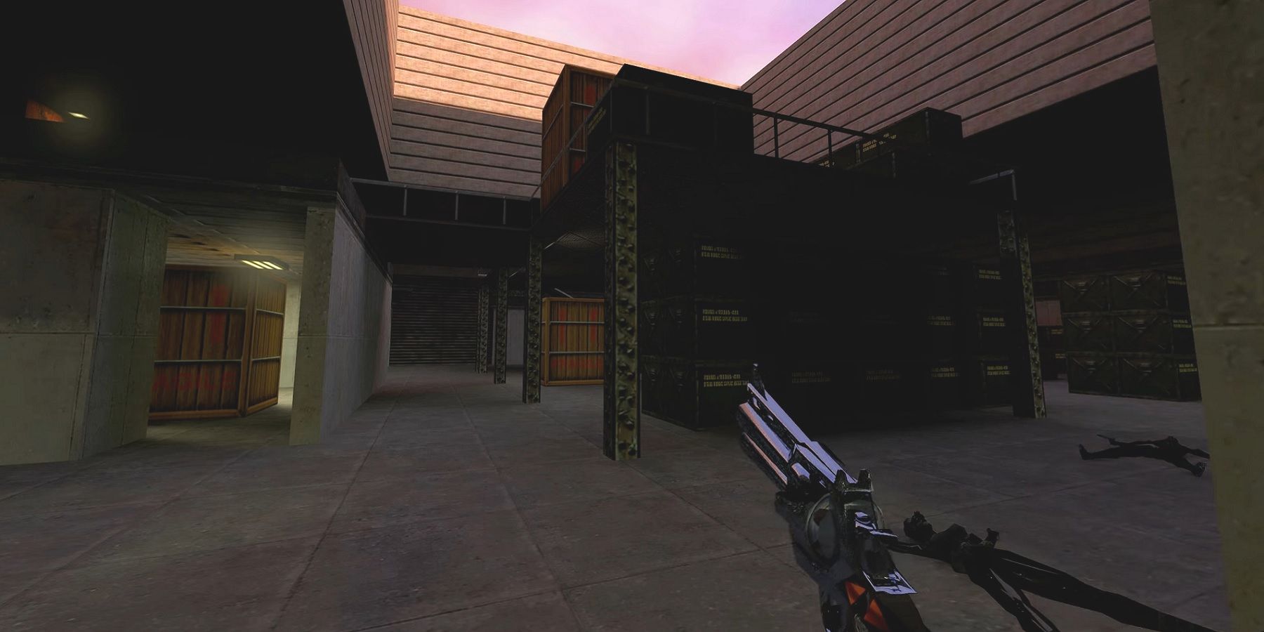 Screenshot from Half-Life showing the effect of ray-tracing, especially on the magnum.