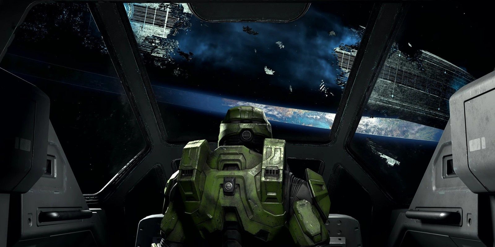 halo master chief looking at the ring for his ship 