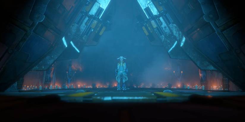 horizon zero dawn aloy at the entrance of eleuthia 9