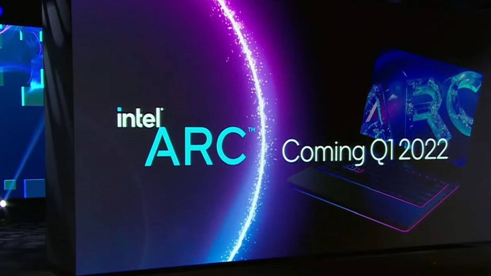 Advertising board showing the Intel Arc logo and the words 