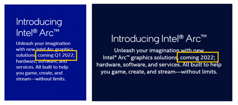 Screenshot from Intel website showing the word "Q1" has been removed.
