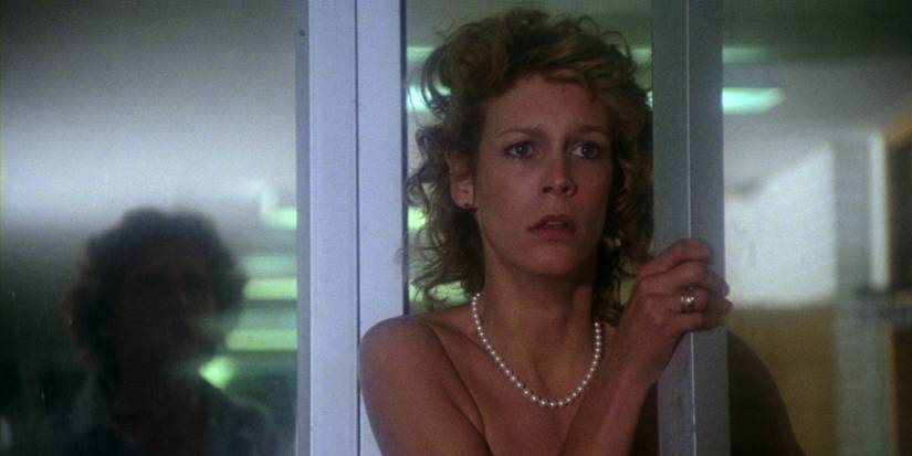 Jamie Lee Curtis looking scared as Kim in Prom Night