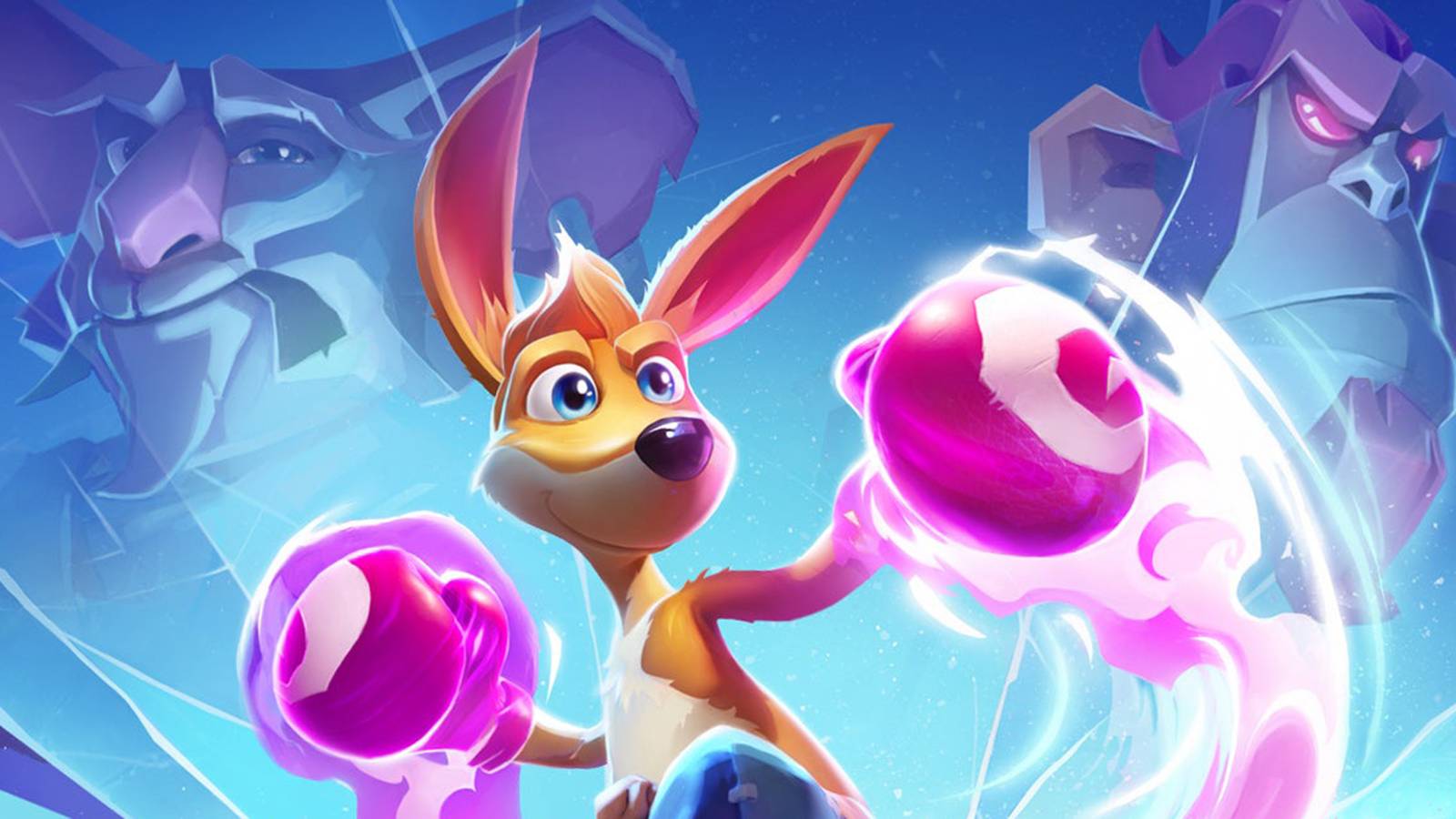 kao the kangaroo in center with two other characters in frame