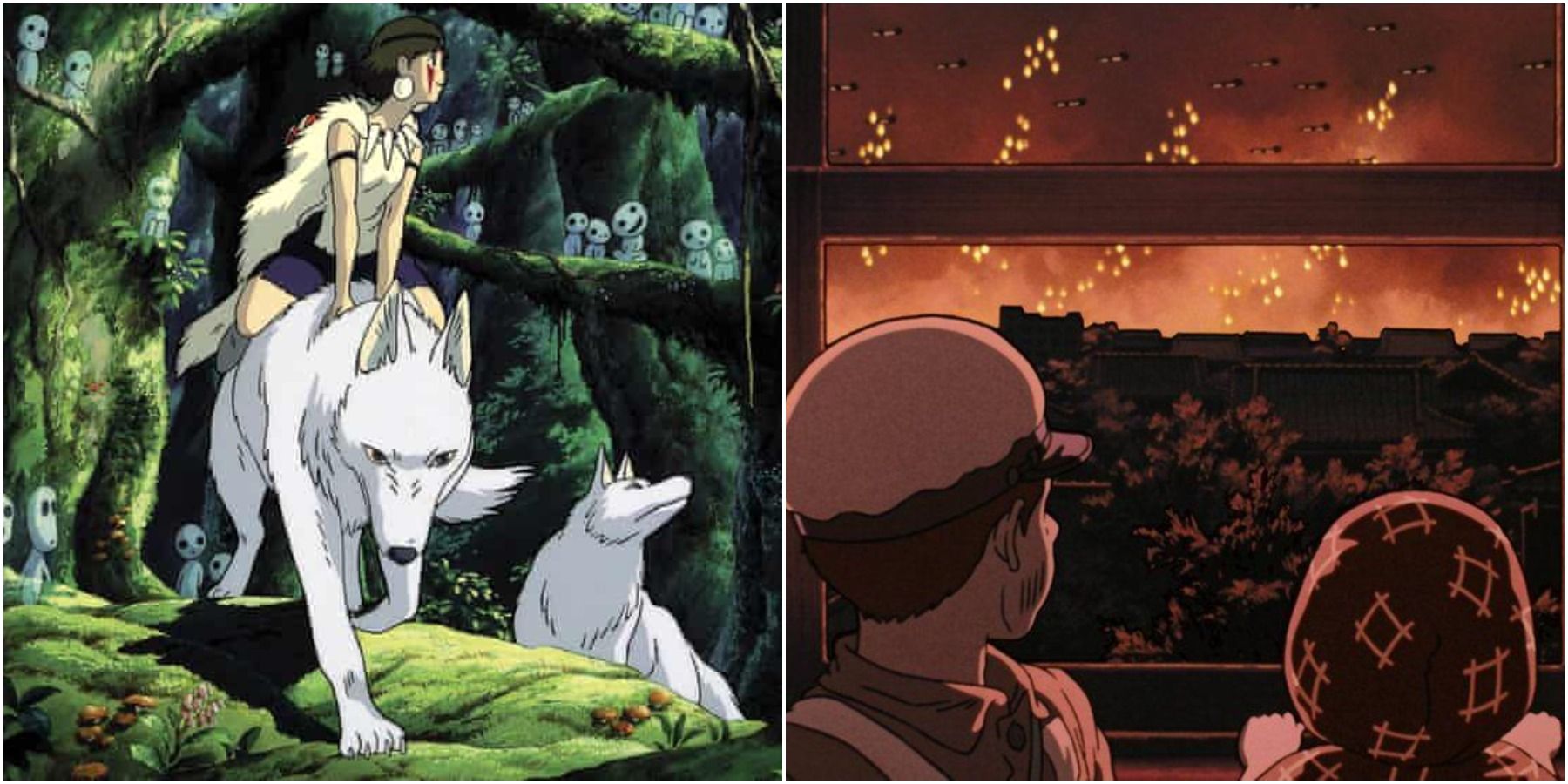 Split image of Princess Mononoke and Grave of the Fireflies. 