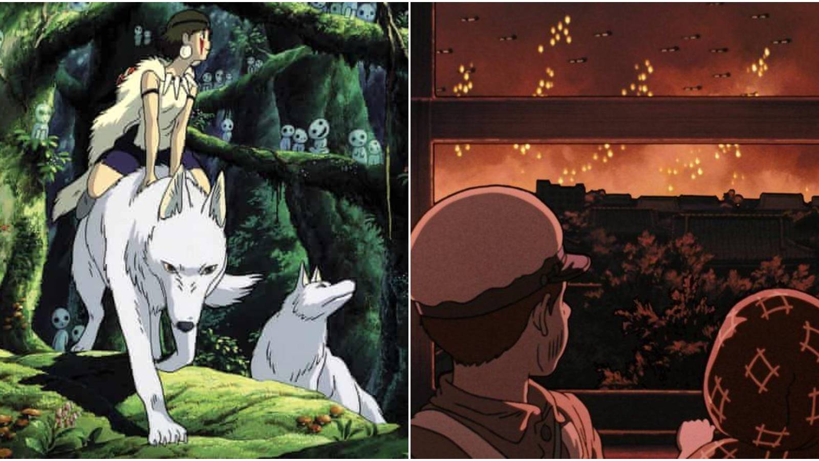 Split image of Princess Mononoke and Grave of the Fireflies. 
