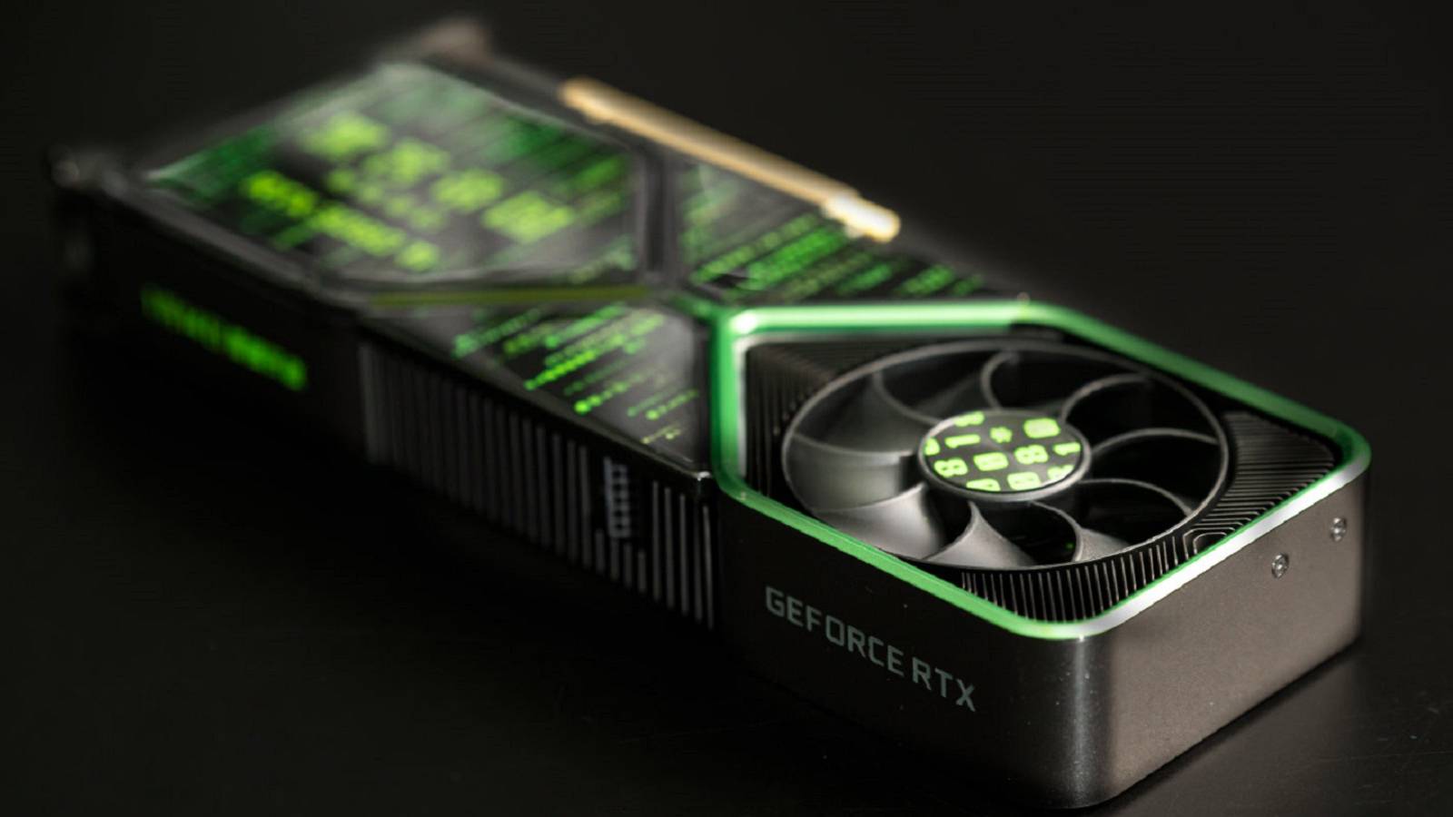 Photo of an Nvidia RTX 3080 Ti graphics card with a Matrix-style look.