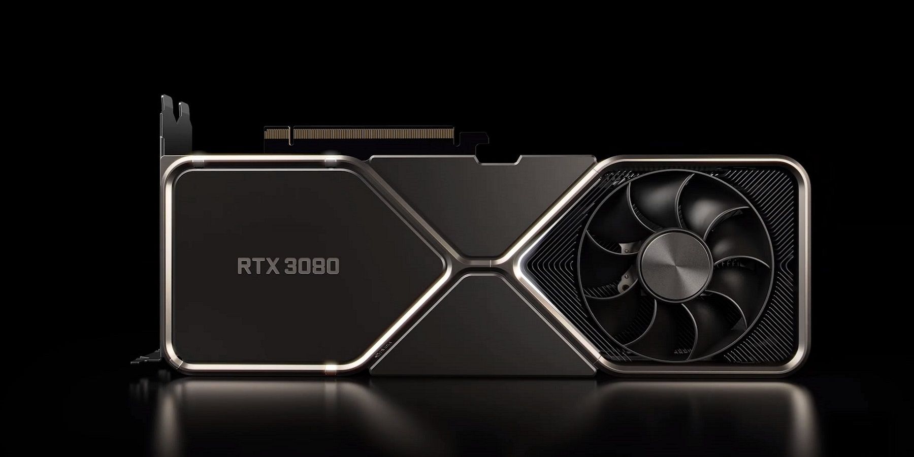 Photo of an Nvidia RTX 3080 graphics card on a black background.