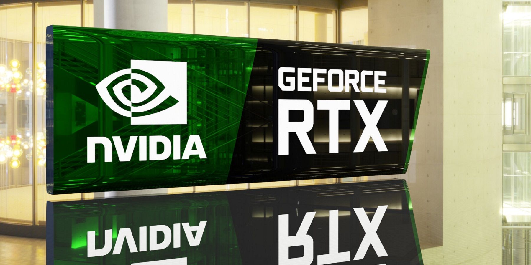 An image of the Nvidia Geforce RTX logo on a highly polished surface.
