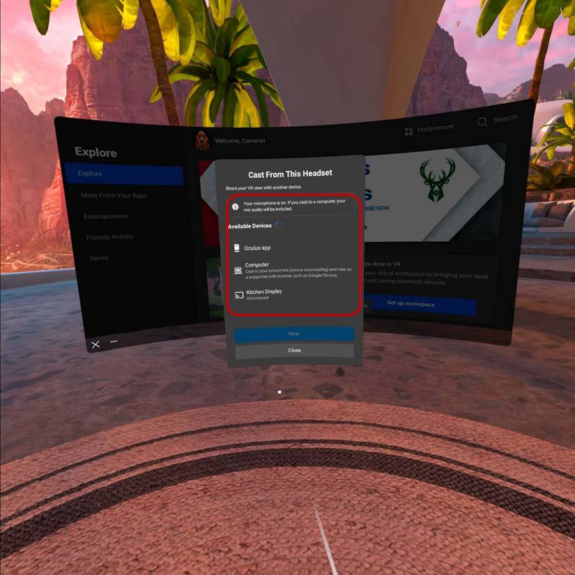 oculus casting device screen