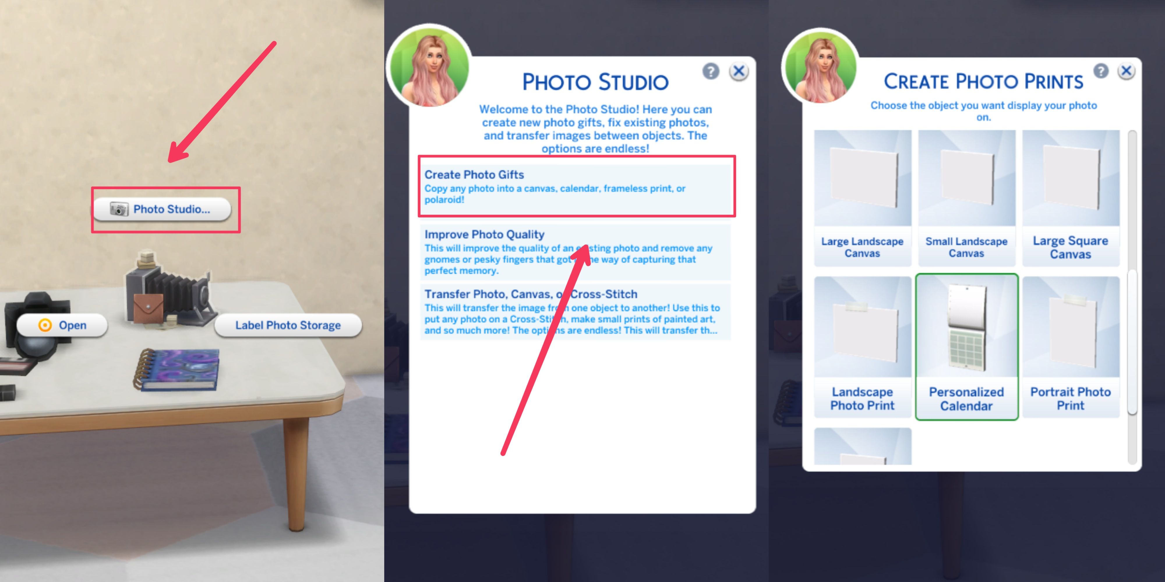 option to create photos in the photo studio in the sims 4