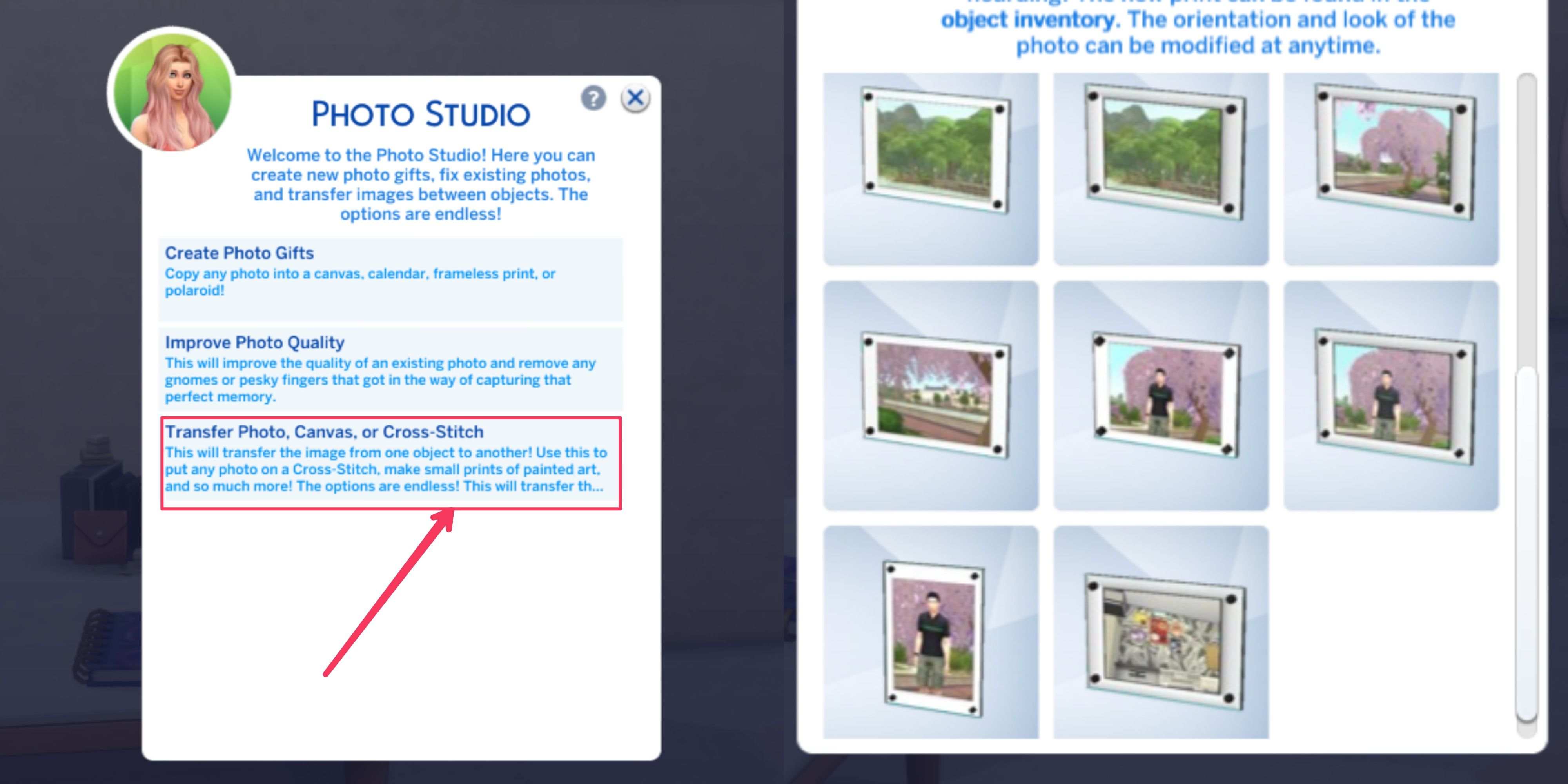 option to transfer images in the photo studio in the sims 4