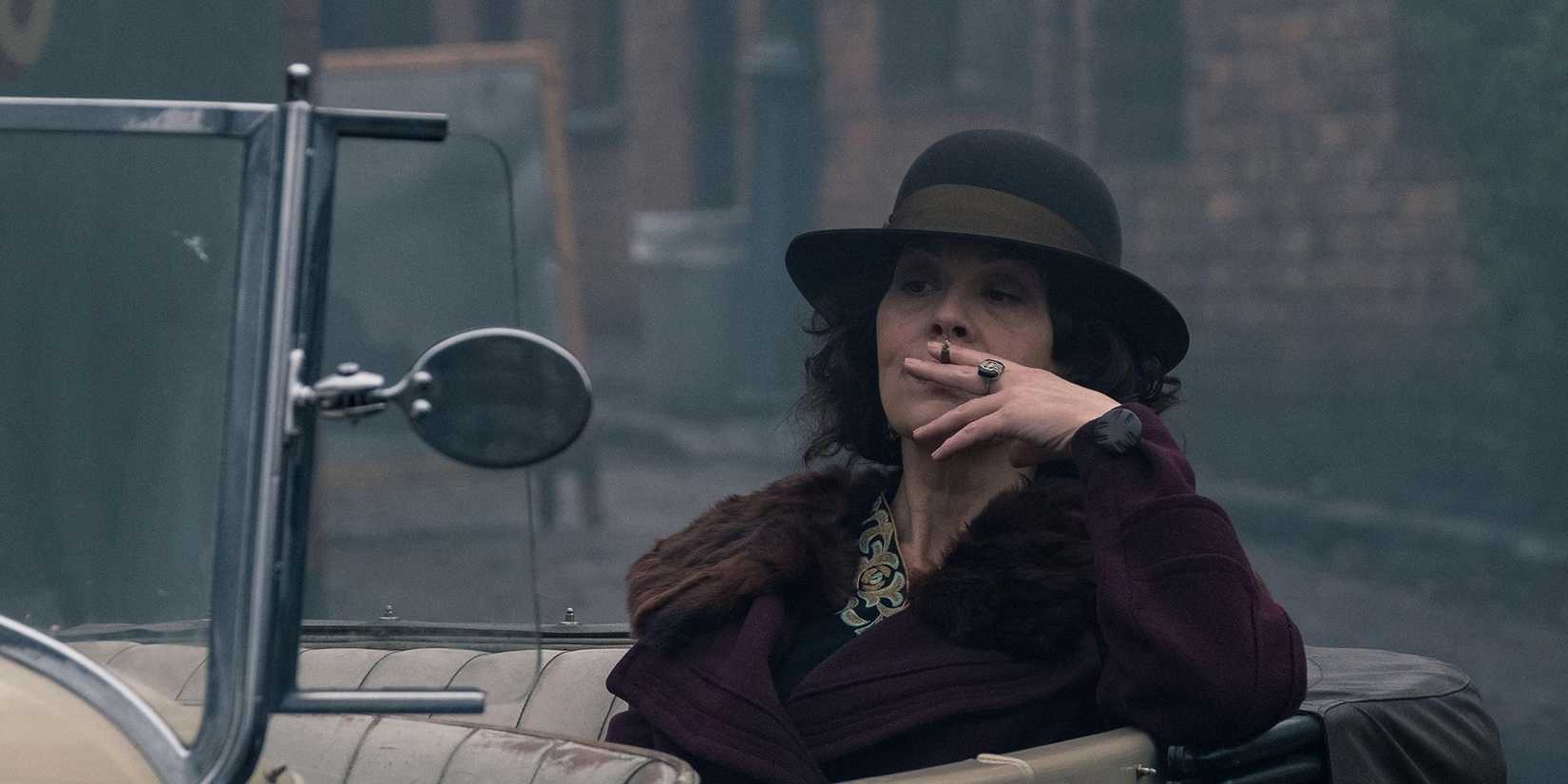 Polly Gray from Peaky Blinders smoking.