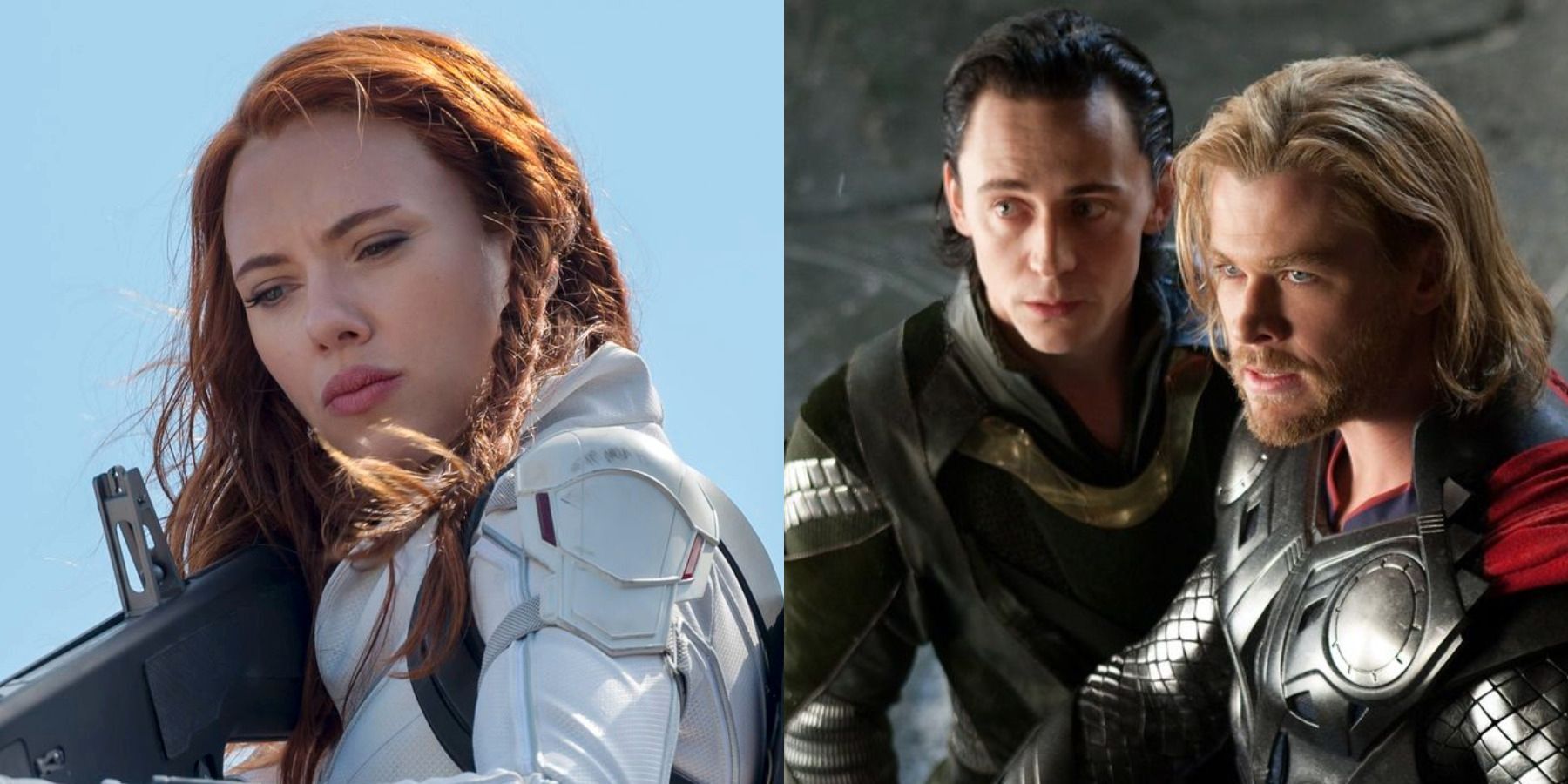 MCU movies with lowest box office gross feature split image Black Widow (2021) and Thor (2011)