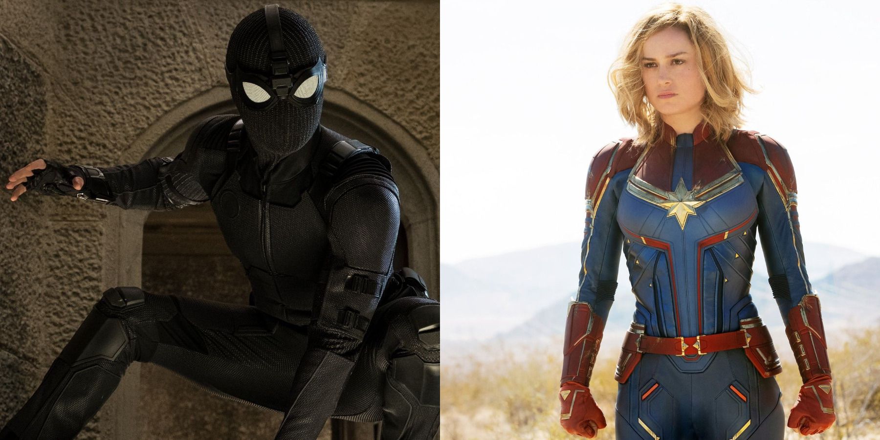MCU movies with highest box office gross feature split image Spider-Man: Far From Home and Captain Marvel