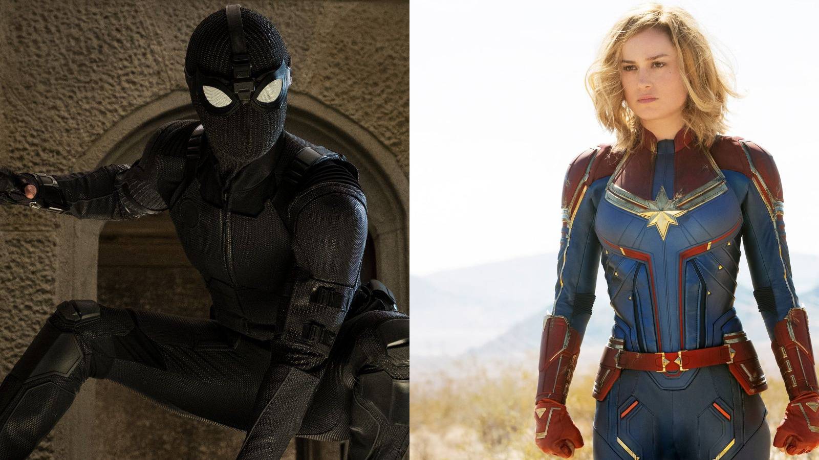 MCU movies with highest box office gross feature split image Spider-Man: Far From Home and Captain Marvel