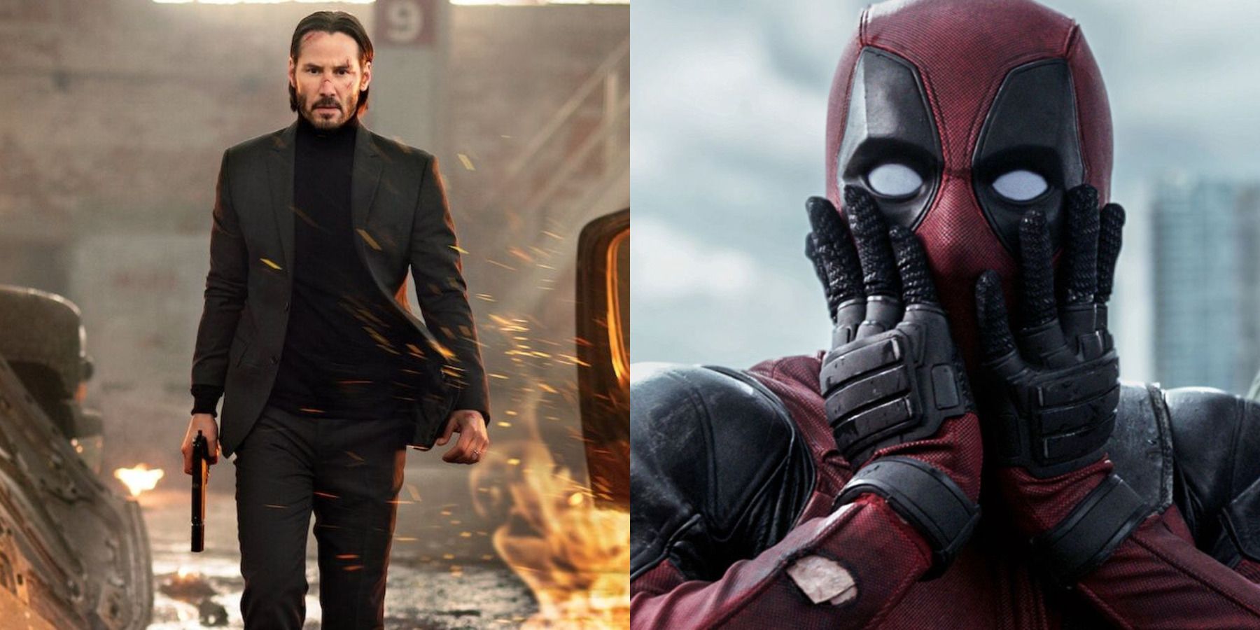 Best movie anti-heroes feature split image John Wick and Deadpool