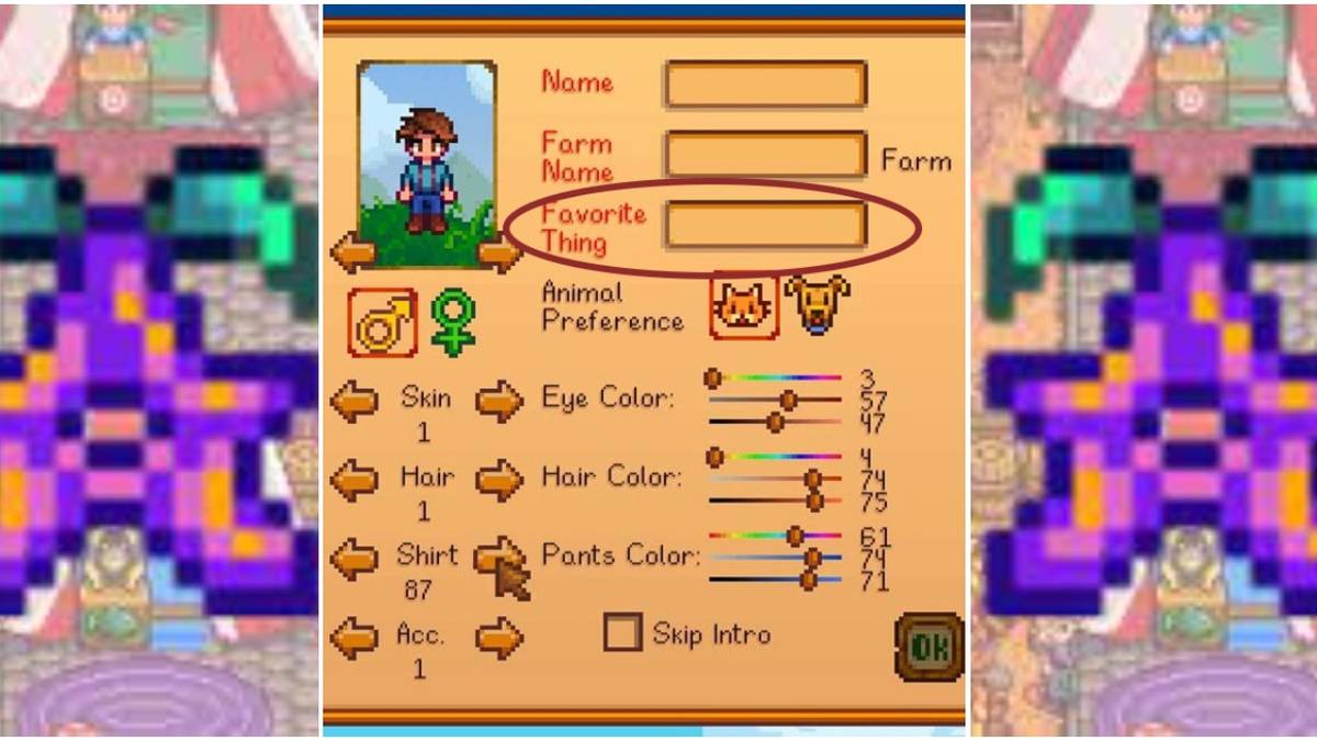 split image: character creator, with stardrops on either side